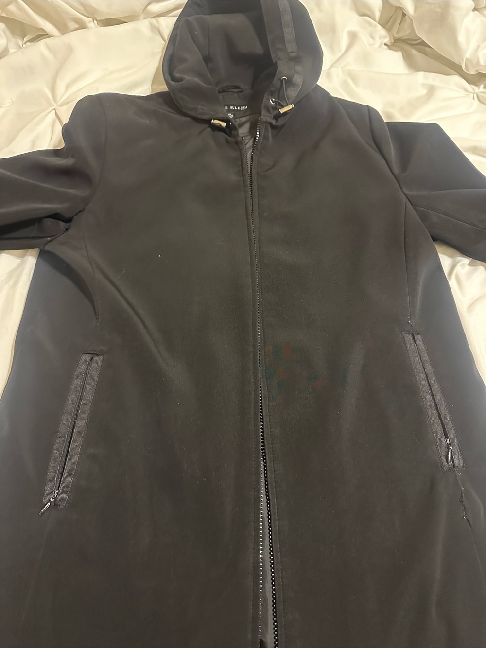 Anne Klein Black Hooded Lightweight Zip Jacket
